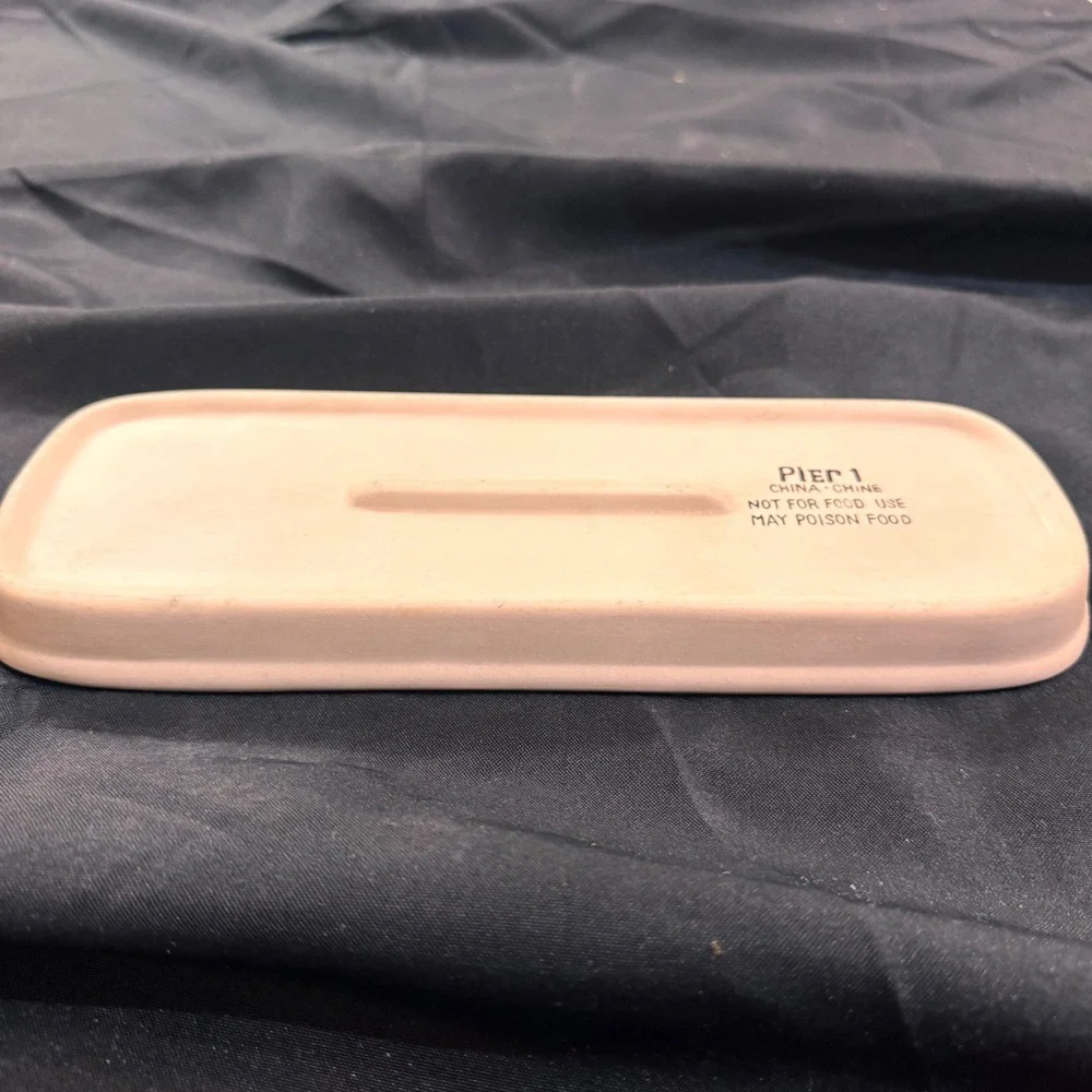 Pier 1 China Trinket Dish Plate Catchall‎ Vanity Tray Matte Beige Candle Holder